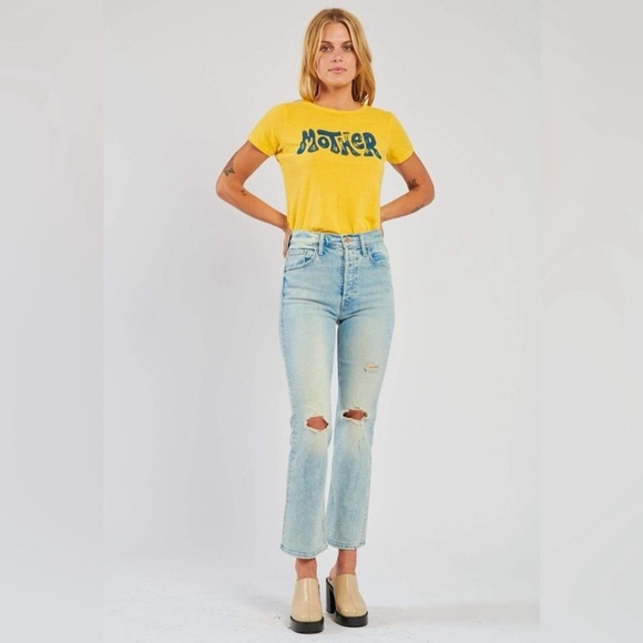 MOTHER Denim - Mother The Tripper Cut Flowers Light Wash Distressed High Rise Denim Jeans